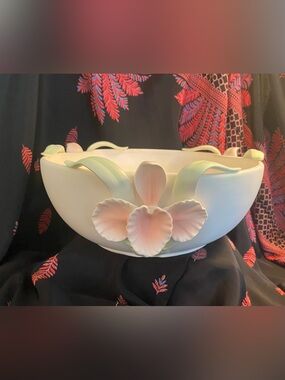 Porcelain Floral Accent Bowl - Pale Pink and Mint